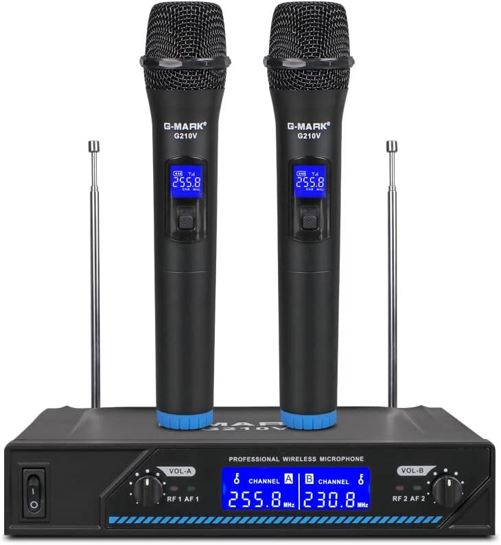 G-MARK G210V Wireless Microphone, Metal Dual Professional VHF Cordless Dynamic Mic Handheld Microphone System for Home Karaoke, Meeting, Party, Church, DJ, Wedding, Home KTV Set, 200ft