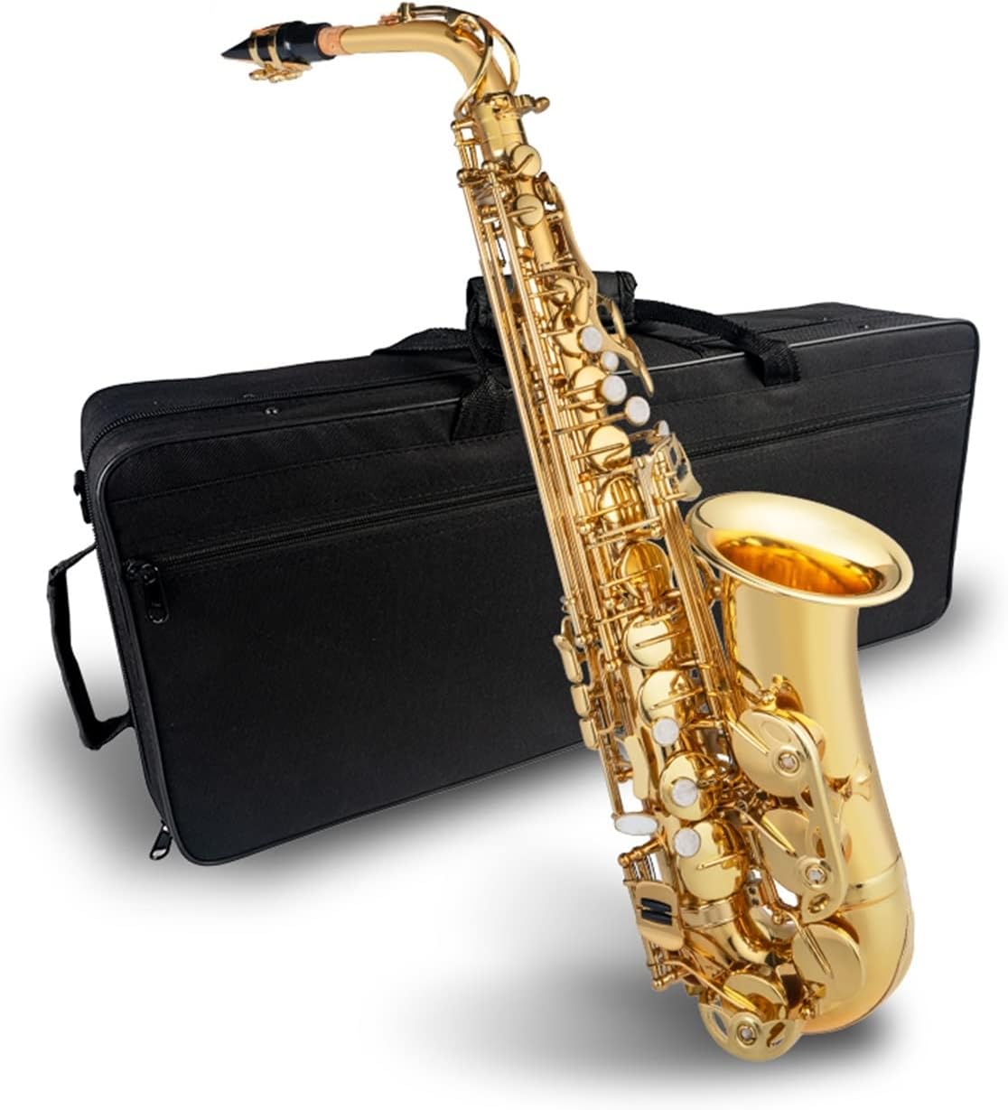 Sax Beginners Kit New Alto EB Tune Saxophone Brass Gold Lacquer Sax with Case Mouthpiece 2. 5 Alto Saxophone Reeds Cork Strap Brush Gloves Case Wind Instrument