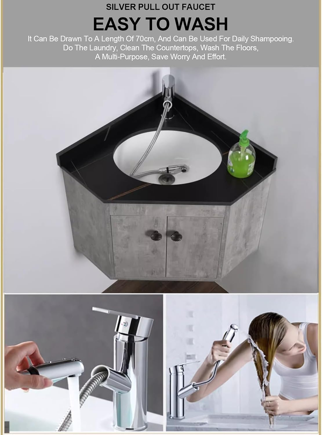 Ceramic Wall Mount Sink Corner Wall Mount Bathroom Sink Modern Pianted Wall Mounted Cabinet Set with Drainer Unit and Cold and Hot Water Pipe Faucet Wall Mount White Triangle Porcelain. ( Color : Gray