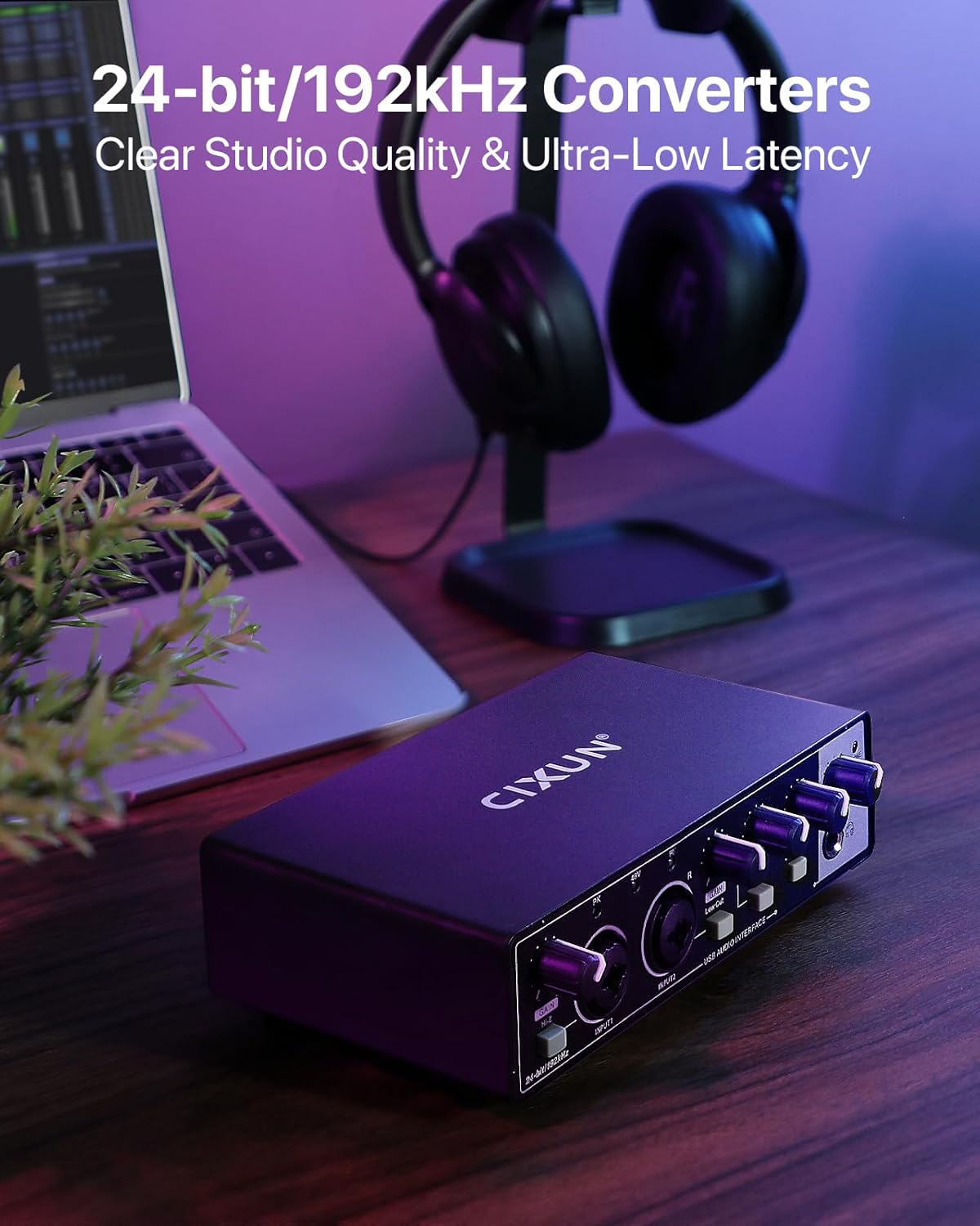 2x2 USB-C Audio Interface for PC/Mac Recording, 24-bit/192kHz, Dual TS/XLR Inputs, +48V Phantom Power, Studio/Podcast/Streaming (Matte Black)