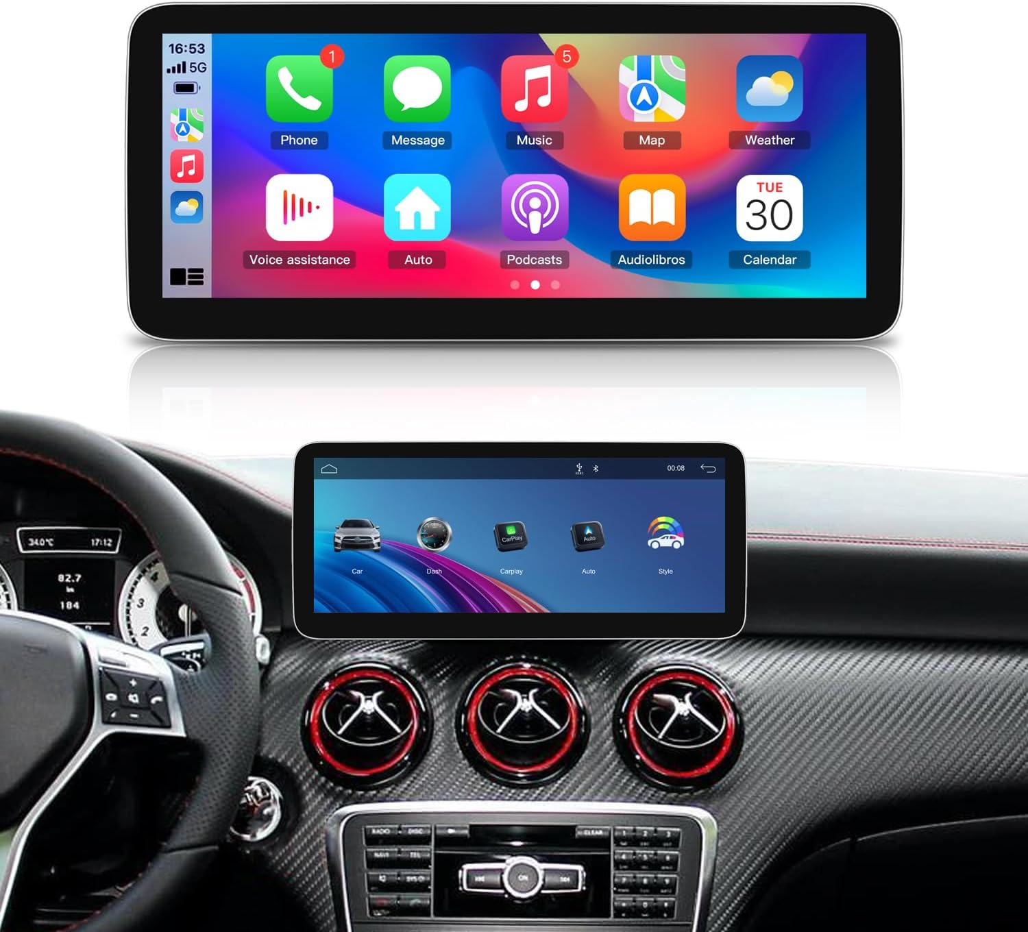 Android Touch Screen Wireless Carplay Android Auto Car Multimedea Stereo Player for Mercedes Benz A Class W176 GLA X156 CLA C117 NTG 4.5 NTG4.7 Form 2013 to 2015 Bluetooth Linux System