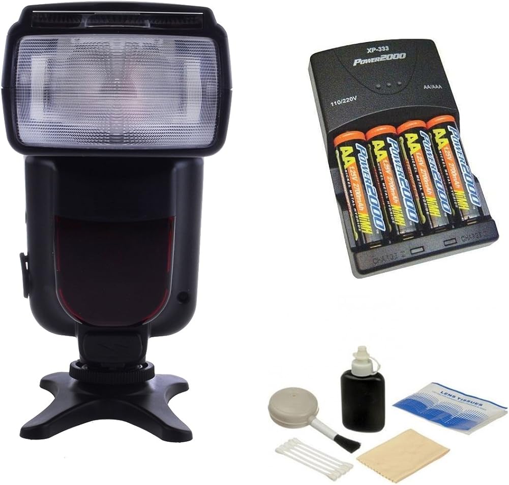 Canon Powershot SX60 HS Bounce, Zoom & Swivel Head Flash + High Powered AC Rapid Charger With 4AA 2900 Mah Batteries + Nw Direct 5 Piece Cleaning Kit