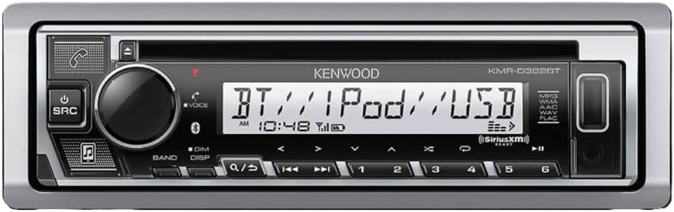 Kenwood KMR-D382BT Car & Marine Stereo - Single Din, Bluetooth Audio, CD USB MP3, Aux in, AM FM Radio SiriusXM Ready, Weatherproof, Multi Color Illumination (Renewed)