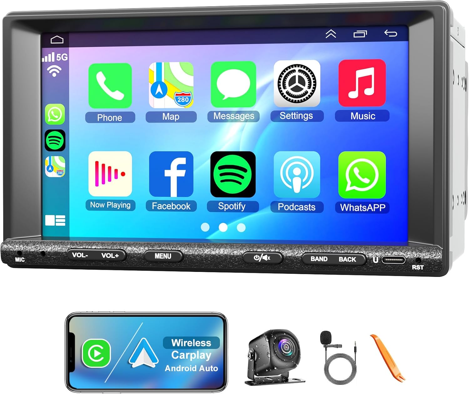 8Core Car Radio for Nissan Sentra1995-2012/Altima1992-2001/Frontier1998-2010/Maxima1989-2003/Qashqai 2006-2013/Rogue 2008-2013 with Wireless Carplay & Android Auto, 7inch Car Radio 4+64GB WiFi GPS