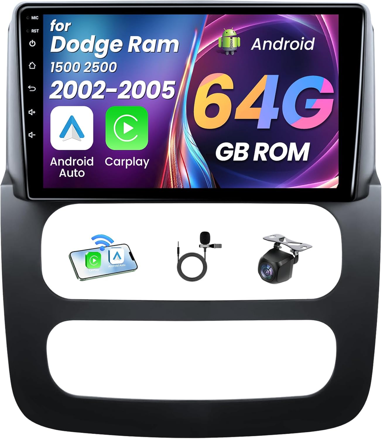 for Dodge Ram 1500 2500 3500 Radio 2002 2003 2004 2005: 64GB ROM 9 Inch 1280x800 IPS Touchscreen for Ram Car Radio Upgrade with Wireless CarPlay/Android Auto Bluetooth WiFi GPS FM 1080P Backup Camera
