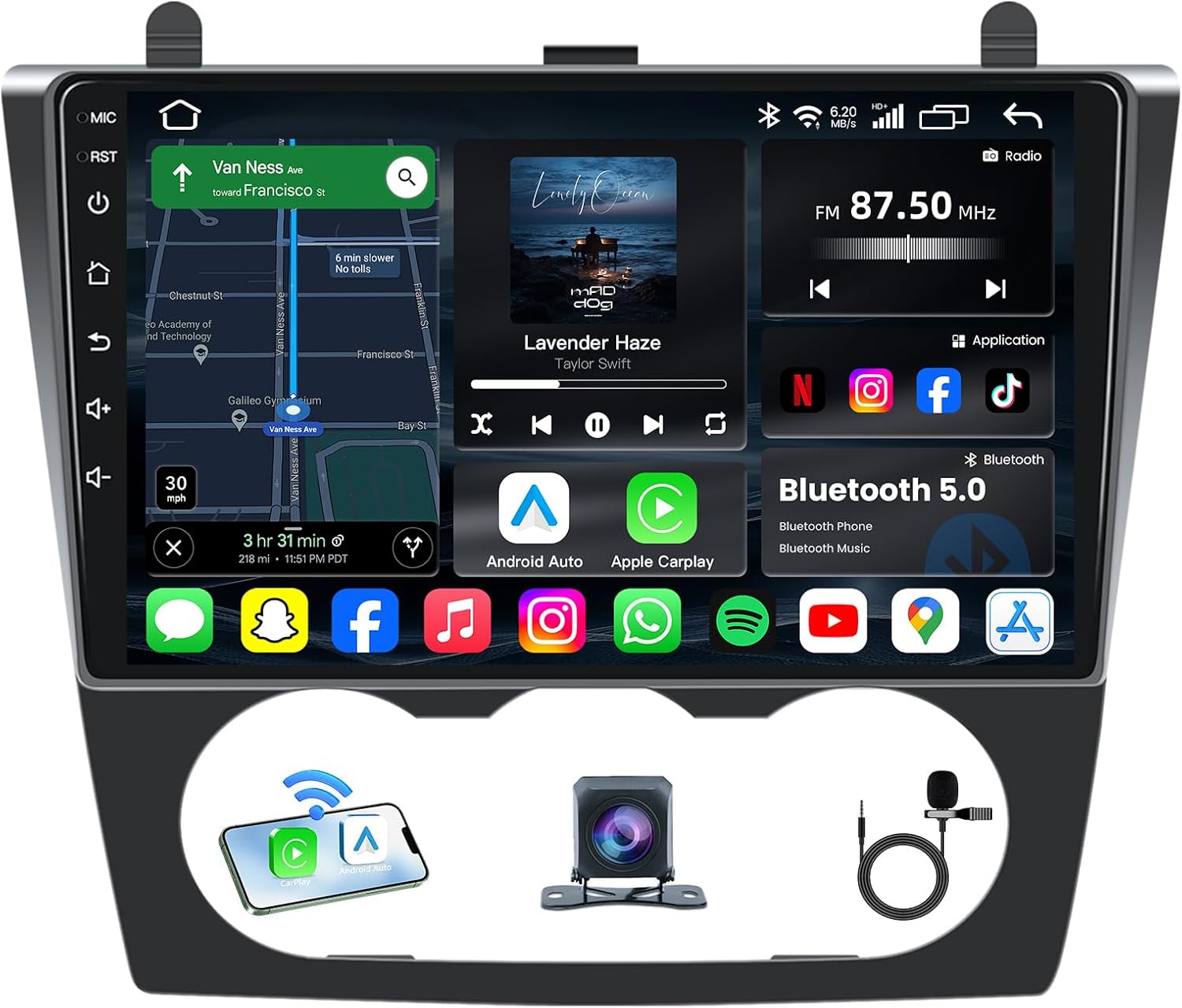 4G RAM + 64G ROM Car Radio for Nissan Altima 2007-2012: 9 inch 1280*800 HD IPS Touch Screen Stereo Wireless Car Play Android Auto MirrorLink GPS DSP Bluetooth 5G WiFi 1080P Backup Camera (Manual A/C)