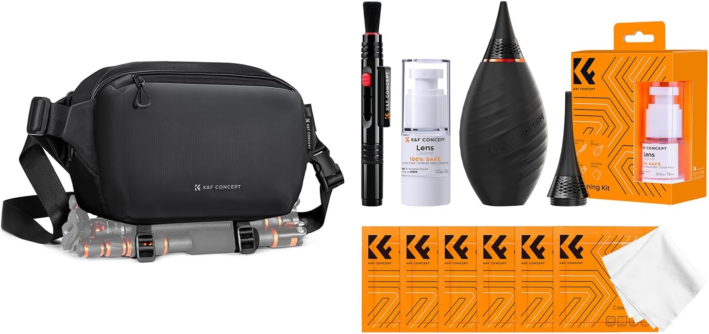 K&F Concept Sling Bag Everyday Shoulder Bag with 10-in-1 Camera Lens Cleaning Kit