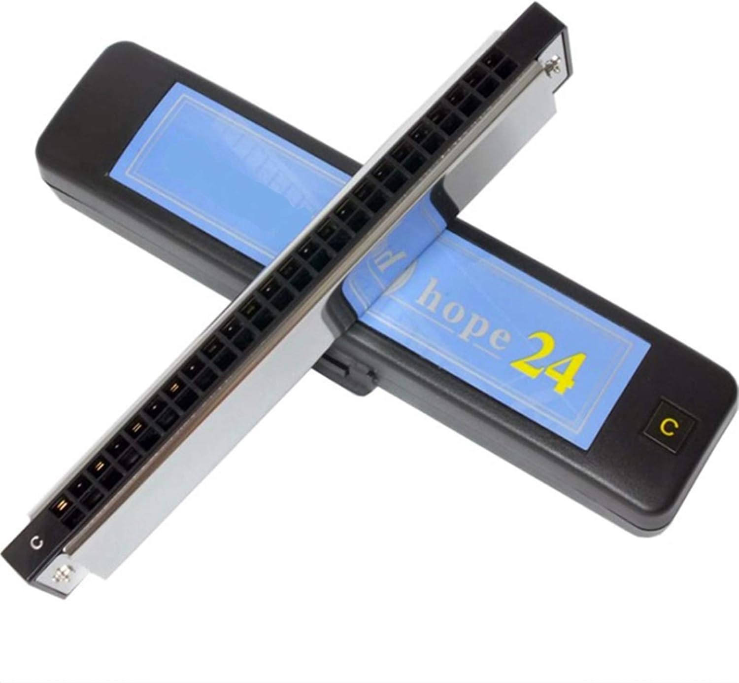 Harmonica Harmonica 24 Holes Brass Reeds Blues Harp Mouth Organ Key C ABS Comb Wood Musical Instruments Silver 6624 (Color : Key EB)