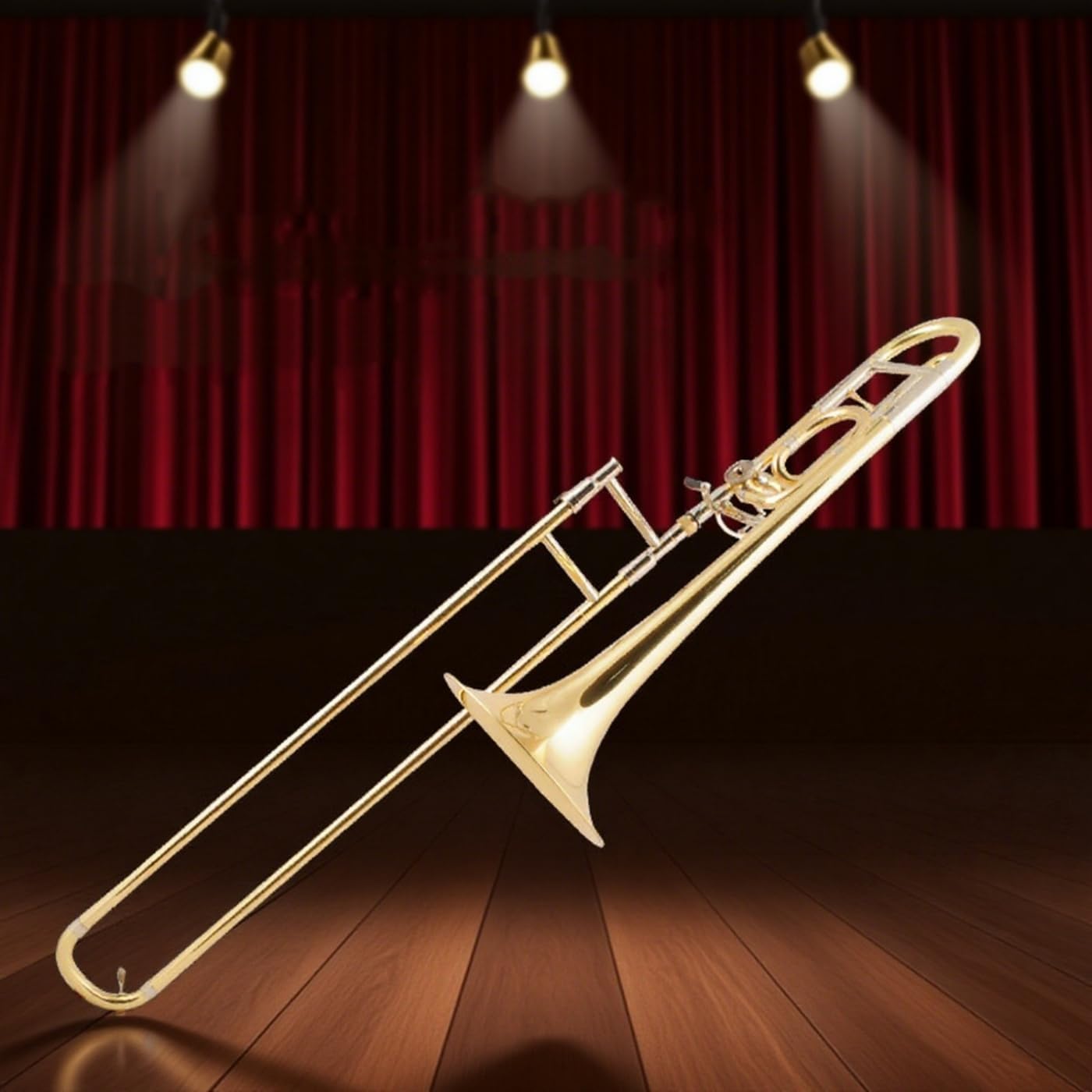 Bb Flat Tenor Slide Trombone Intermediate Brass Instrument with Mouthpiece Cleaning Kit & Padded Case for Students Band and Practice