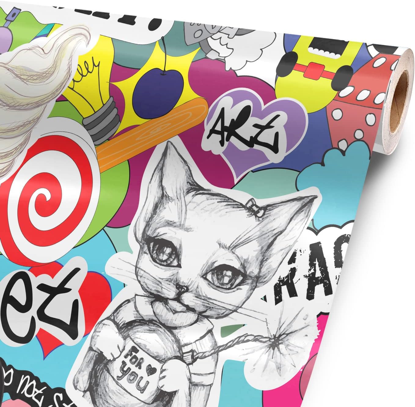 Sticker Bomb 24” x 52” Vinyl Wrap Sheet for Large or Custom Items | 3M wrap DIY to Custom Skin Gear of All Types and Sizes, Including Vehicles, Boats, appliances, Furniture, ATV’s, Golf carts, Bikes