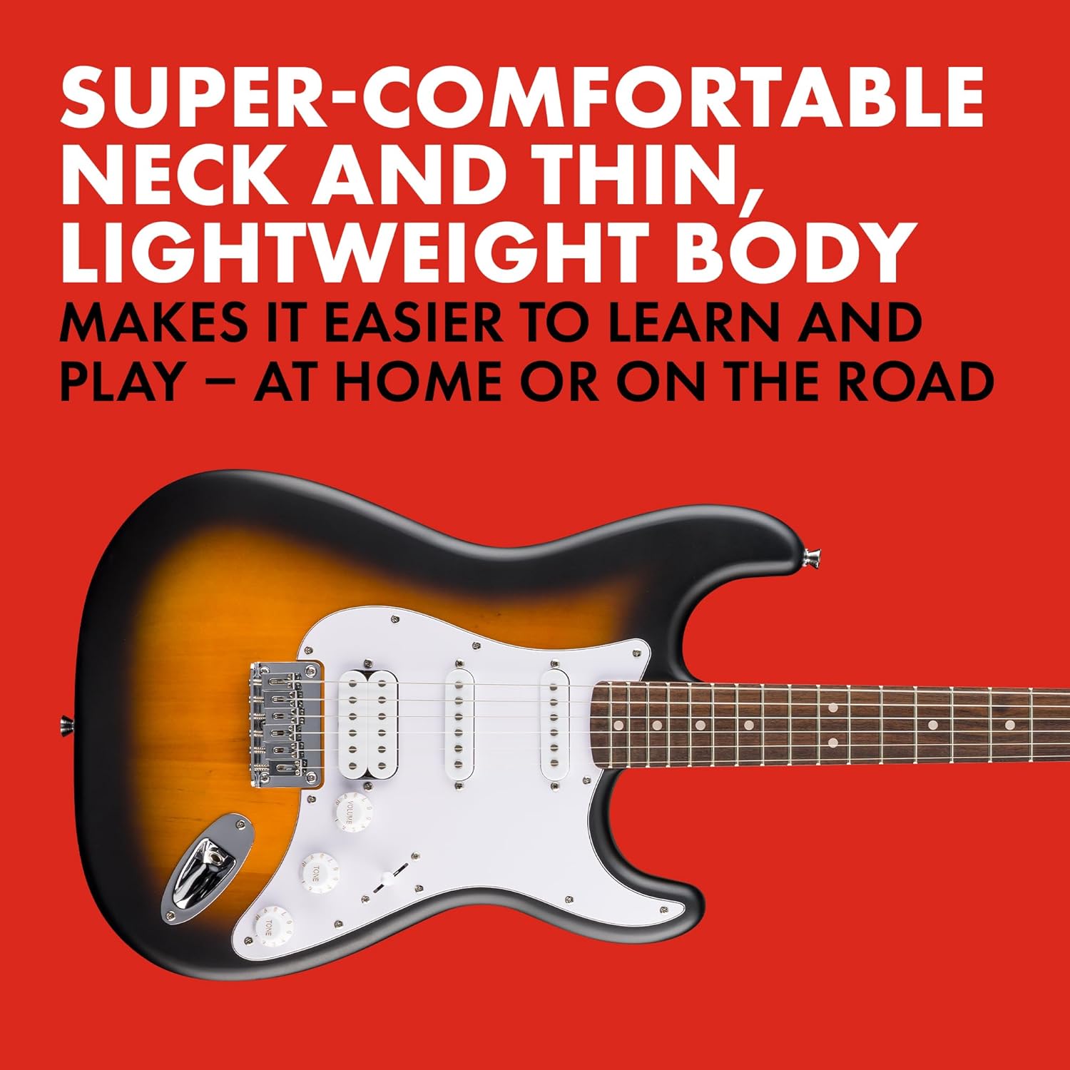 Fender Squier Debut Series Stratocaster HT HSS Electric Guitar, Beginner Guitar, 2-Year Warranty, Includes Free Lessons, 2-Color Sunburst with Satin Urethane Finish