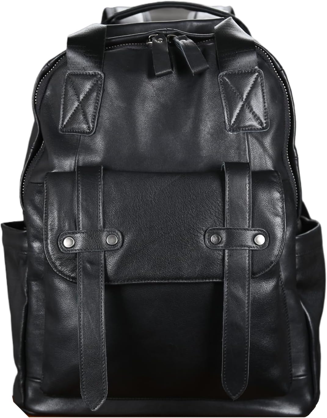 Genuine Leather Backpack Soft Cowhide Unisex Large Capacity Tablet Backpack for Travel and Commute Gifts for Men (Black)