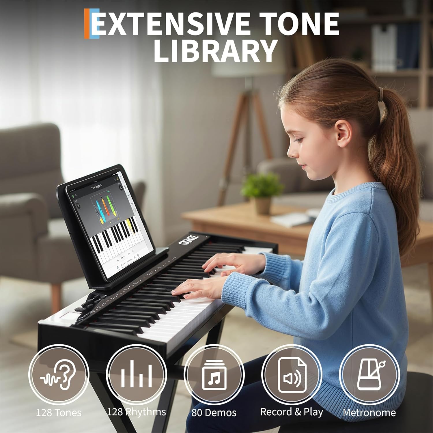 61 Key Digital Keyboard Piano Set – ABS Lightweight Electronic Piano with Stand, Headphones, Microphone & Learning Modes for Home Practice & Music Training