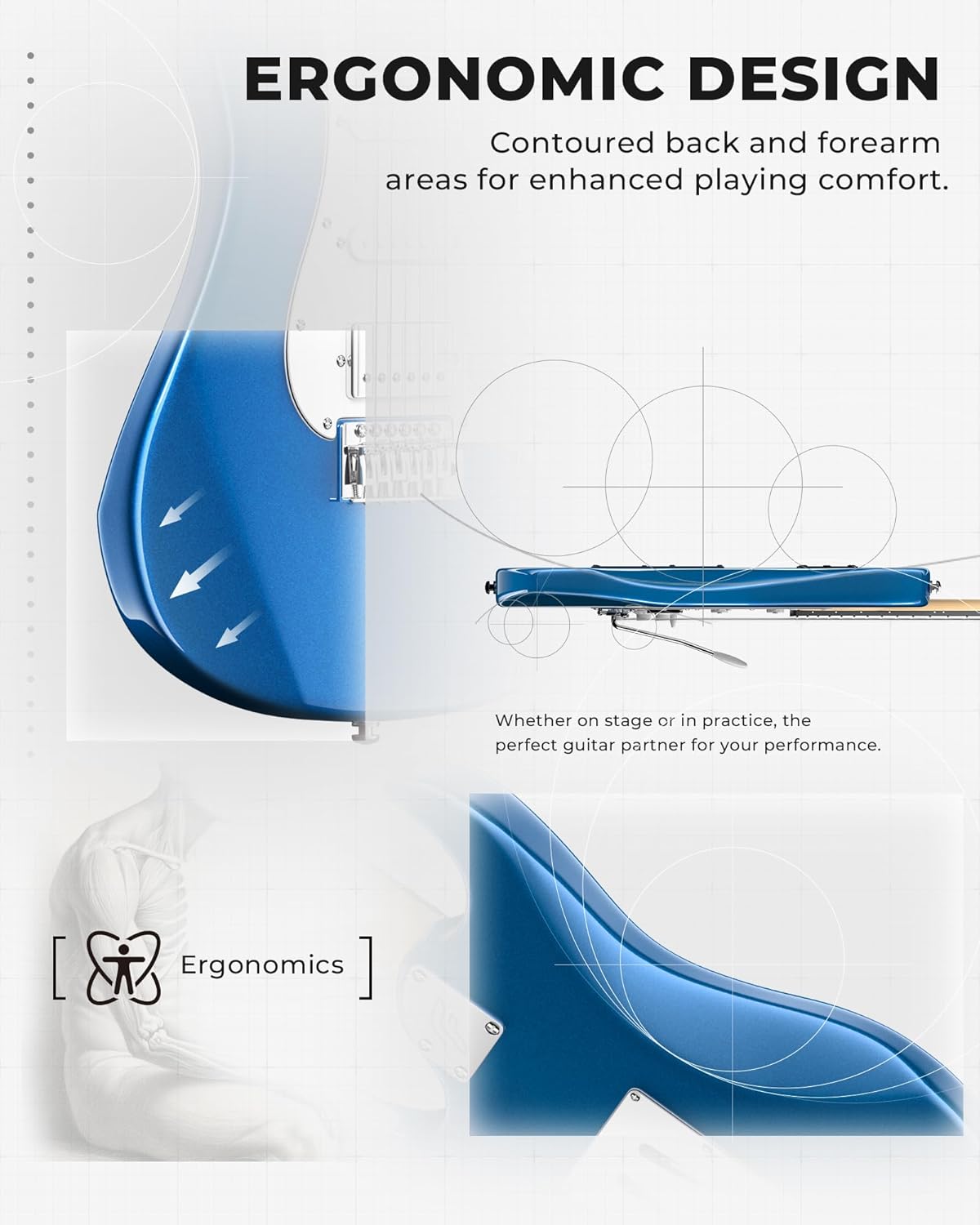 Fesley 39 Inch Electric Guitar: Beginner Electric Guitar Kit with HSS Pickup, Full Size Solid Body Guitar Starter Set with Amplifier, Bag, Strap, String, Cable, Picks, FST100, Blue