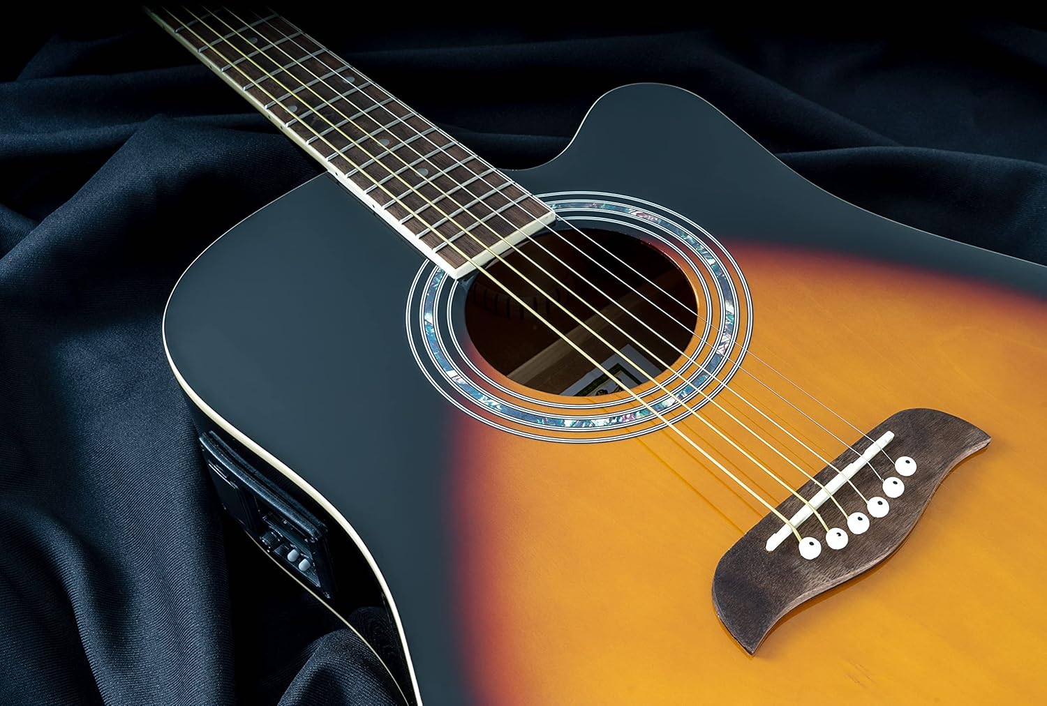 Oscar Schmidt 6 String Acoustic Guitar, Right, Vintage Sunburst (OD45CEVSB-W)