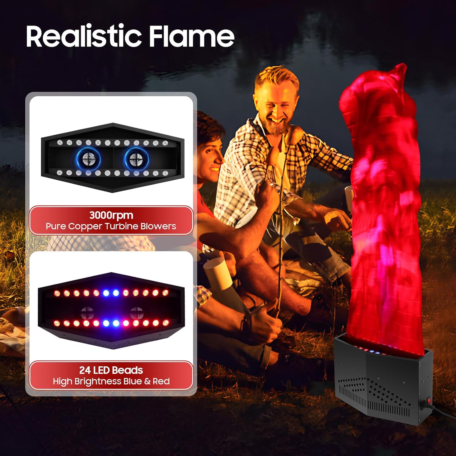 Fake Fire Flame 36 LED Red + Blue, Fake Fire Halloween Fire Lamp Stage Lights with Red Cloth, Artificial Fire Flames Fake Flame Light Stage Show Fire Machine Stage Flame for Nightclub