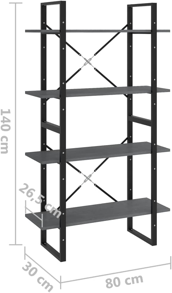 Grey Solid Pine Wood Book Cabinet, 4-Tier Display Shelf, Industrial Modern Bookcase for Living Room, Office, 11.8 x 31.5 x 55.1 in Home Office Furniture