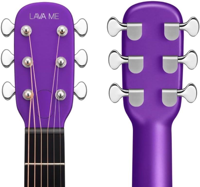 LAVA ME 4 Acoustic Electric Guitars Carbon Fiber Purple Bundle with Rok-It Tripod Guitar Stand, Kopul Premium Performance 3000 Series Instrument Cable, Classic Celluloid Guitar Picks 12-Pack