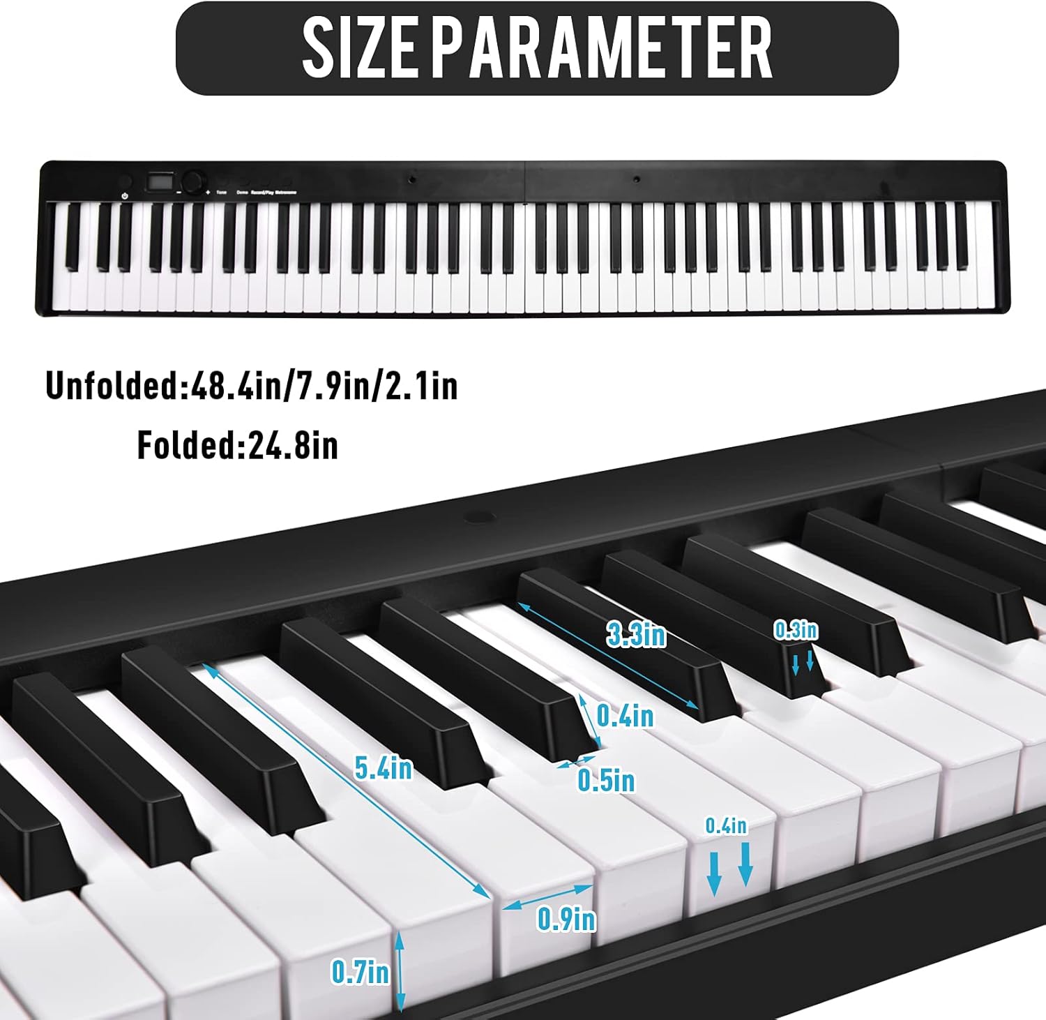 88 Key Foldable Digital Piano Keyboard,Full Size Semi Weighted Keys Bluetooth Keyboard Portable Electronic Piano with Pedal, piano bag,charger,Bluetooth MIDI,music stand for all ages