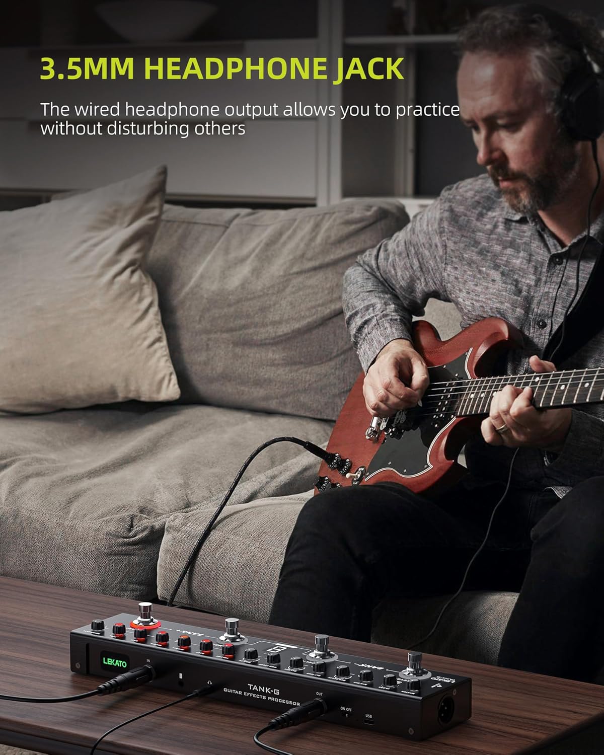 LEKATO Multi Effects Guitar Pedal, Guitar Effects Pedal with 36 Presets, Editable 4 Modules, Amp, Chorus, Delay, Reverb, IR CAB, Tuner, BT Connection, Music Recording