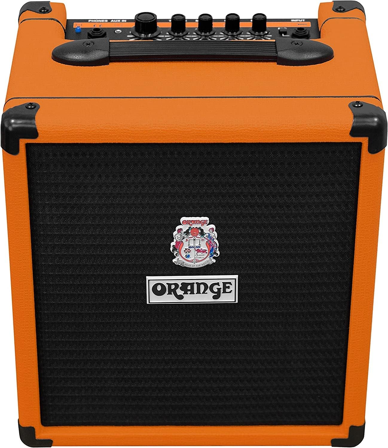 Orange Crush Bass 25 Guitar Combo Amp Bundle with 10ft Orange Woven Instrument Cable and Liquid Audio Polishing Cloth 1x8” 25 Watts, 3 Band EQ & Integrated Chromatic Tuner