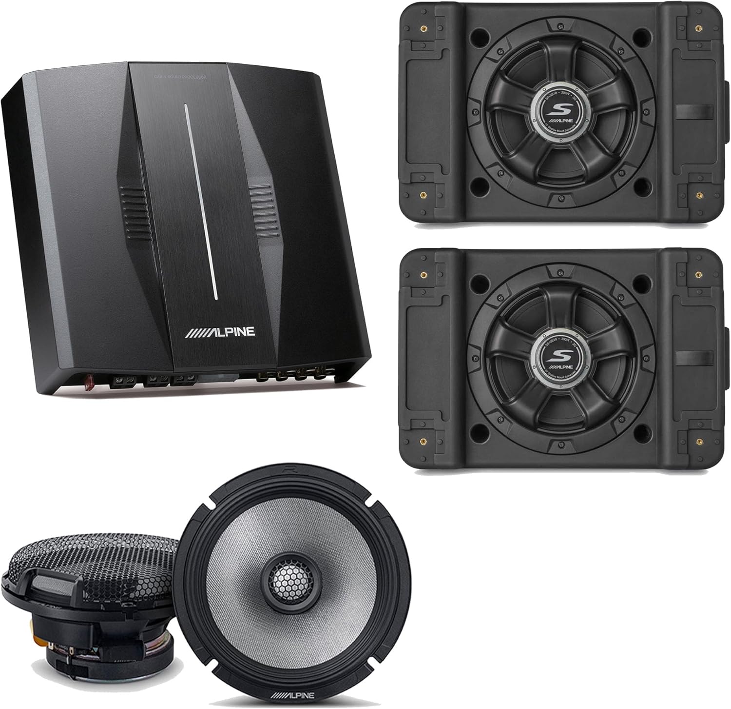 Alpine PXE-C80-88 OPTIM8 8-Channel Hi-Res Digital Sound Processor Amplifier w/ (2) SS-SB12 Subwoofer, R2-S65 Bundle