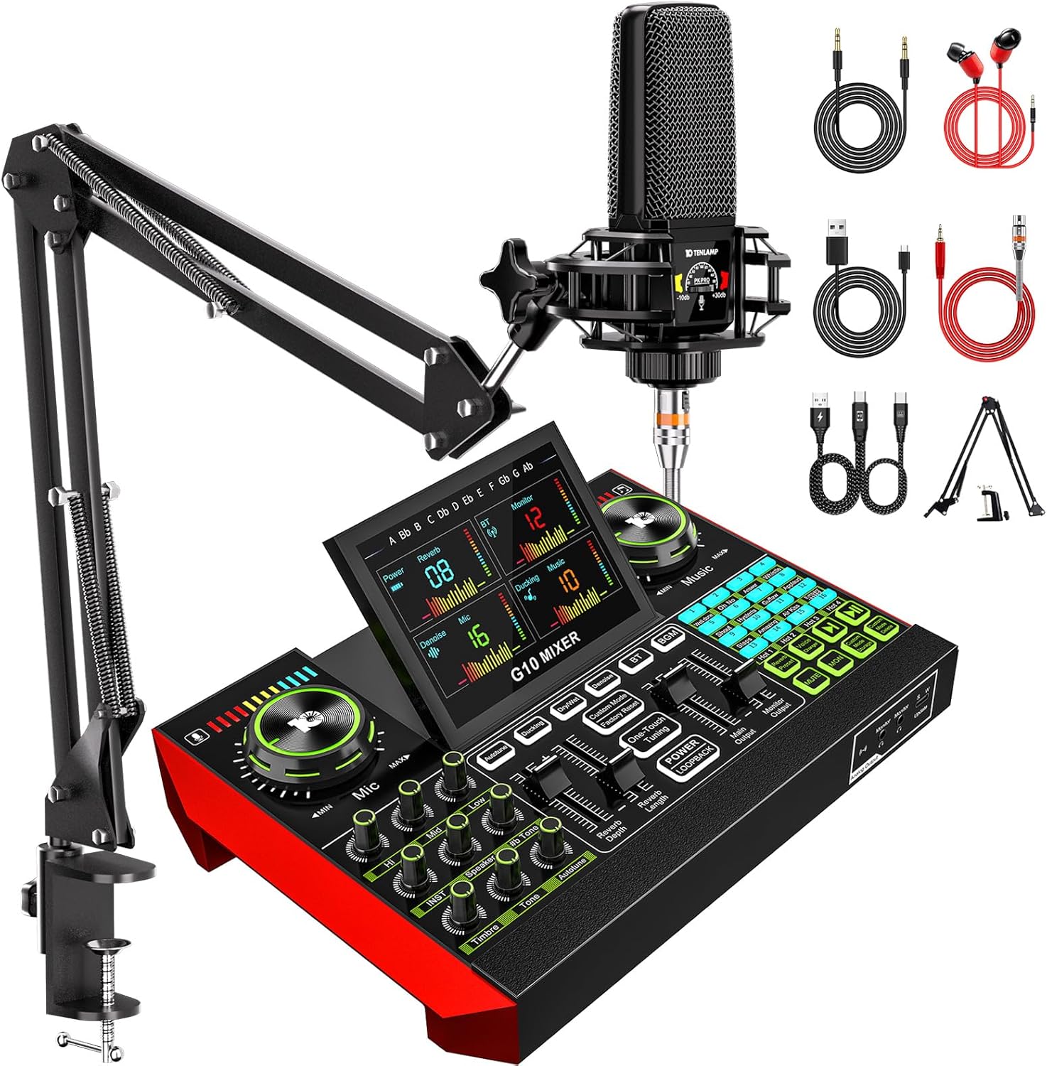 G10-PKPRO Podcast Equipment Bundle, Audio Interface with Cardioid Designer P15 Mic for Gamer and All-in-One DJ Mixer, Perfect for Live Streaming, Singing, YouTube, Gaming