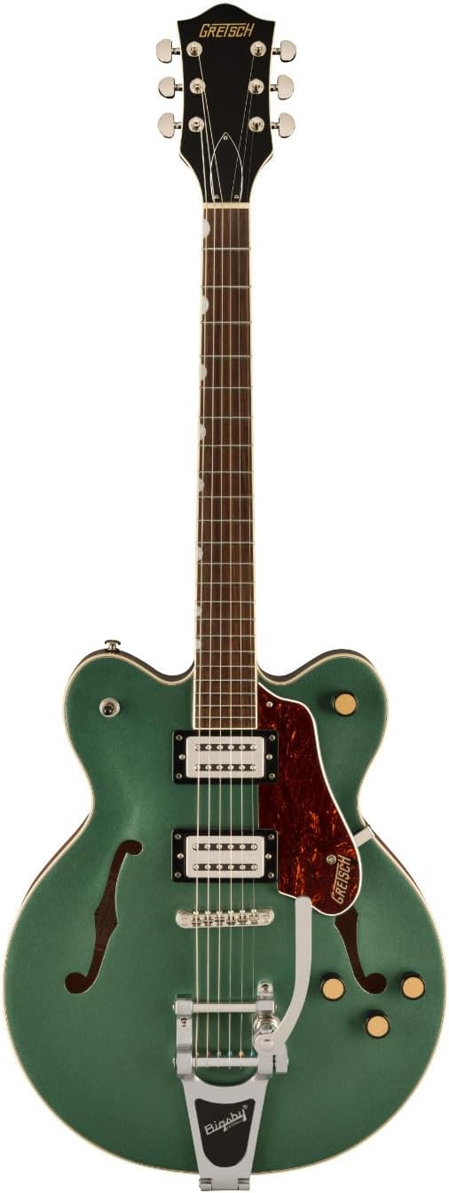 Gretsch G2622T Streamliner Center Block Double-Cut Electric Guitar (Steel Olive) with Broad Tron Pickups - Hollow Body Design Bundle with Plywood Construction Case (2 Items)