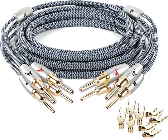 14AWG Audiophile Speaker Cable with 4mm Banana Plugs, Double-Shielded & Cotton-Braided for Home Theater, Stereo Amplifier and Hi-Fi Speakers (4.92ft/1.5m)
