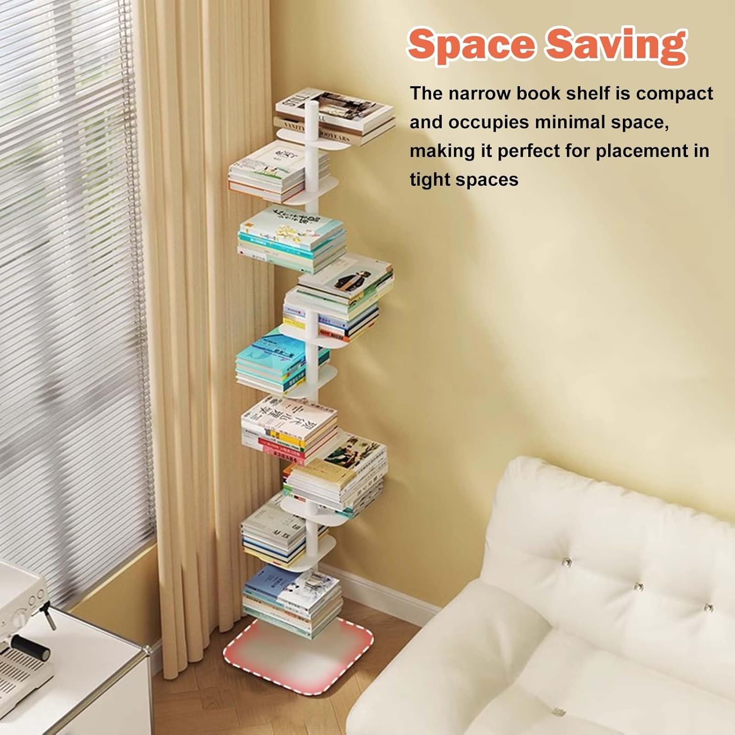 Living Room Vertical Bookshelf Tower, White Adjustable DIY Spine Bookcase, Invisible Book Display Shelves, Narrow Storage Organizer Racks(11-Tier 192cm (75 5/8