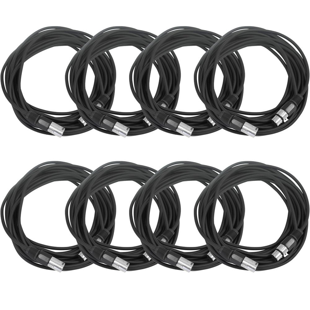 Seismic Audio - SAXLX-25-8 Pack of 25' Black XLR Male to XLR Female Microphone Cables - Balanced - 25 Foot Patch Cords