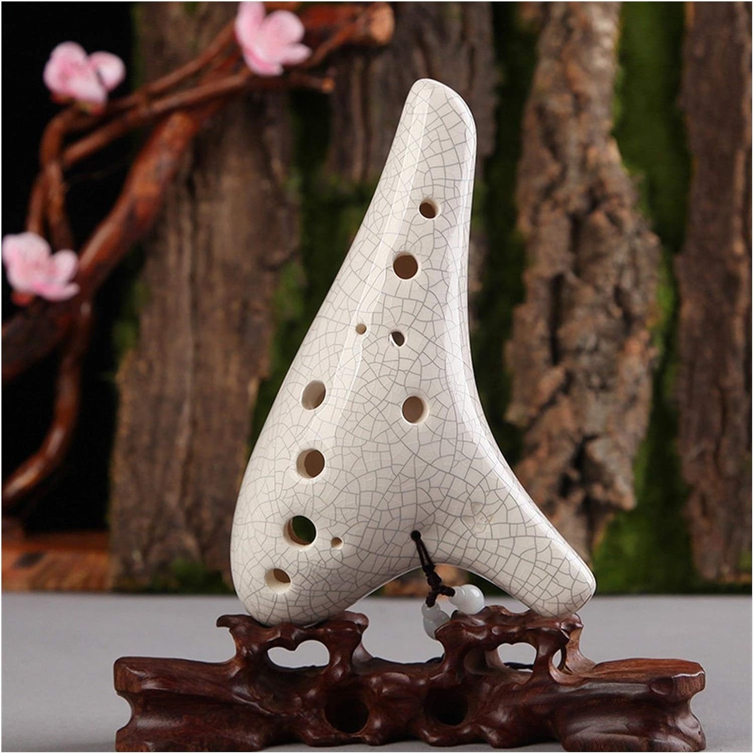 Ocarina Classical Blue 12 Holes Ocarina Alto C Music Instrument Bright Glaze Pottery Woodwind Instrument, White