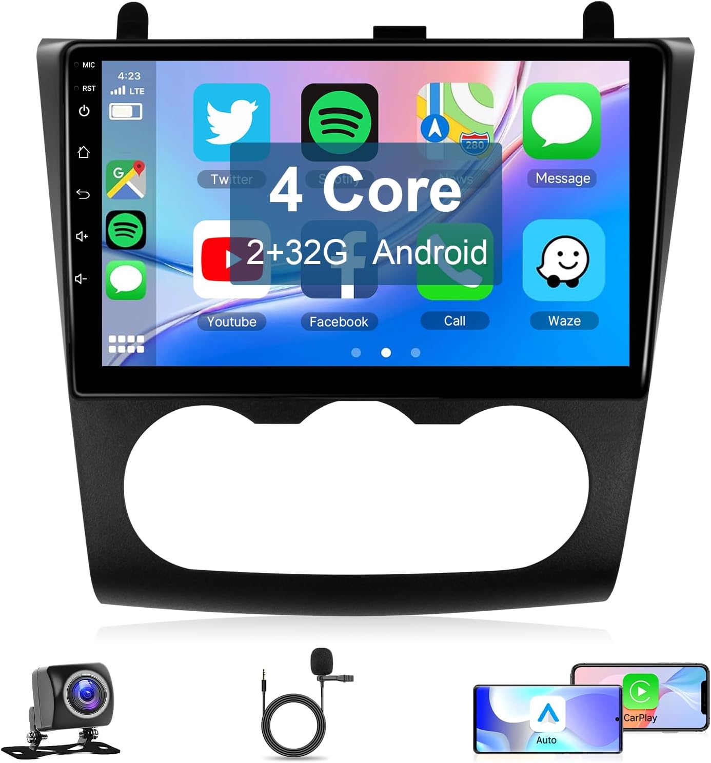 Leadfan Android Car Radio for Nissan Altima 2008 2009 2010 2011 2012 Stereo Replacement, 9 Inch TouchScreen with Wireless Carplay Android Auto Built-in Bluetooth GPS WiFi Backup Camera Mic, Manual A/C