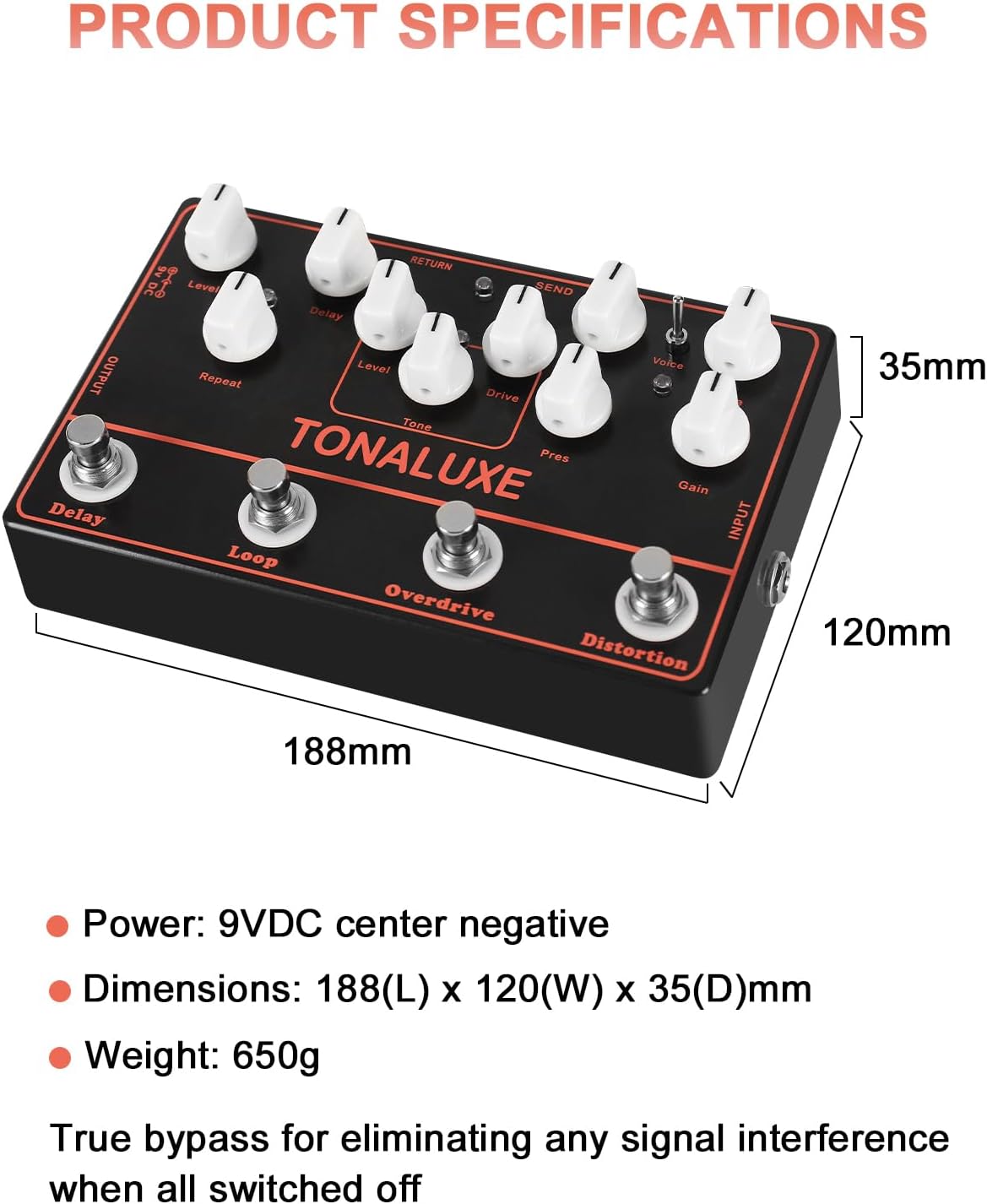 4-in-1 Music Synthesizer Guitar Effects Pedal – Distortion, Overdrive, Loop & Delay Multi-Effects Analogue for Electric Guitar, DC 9V