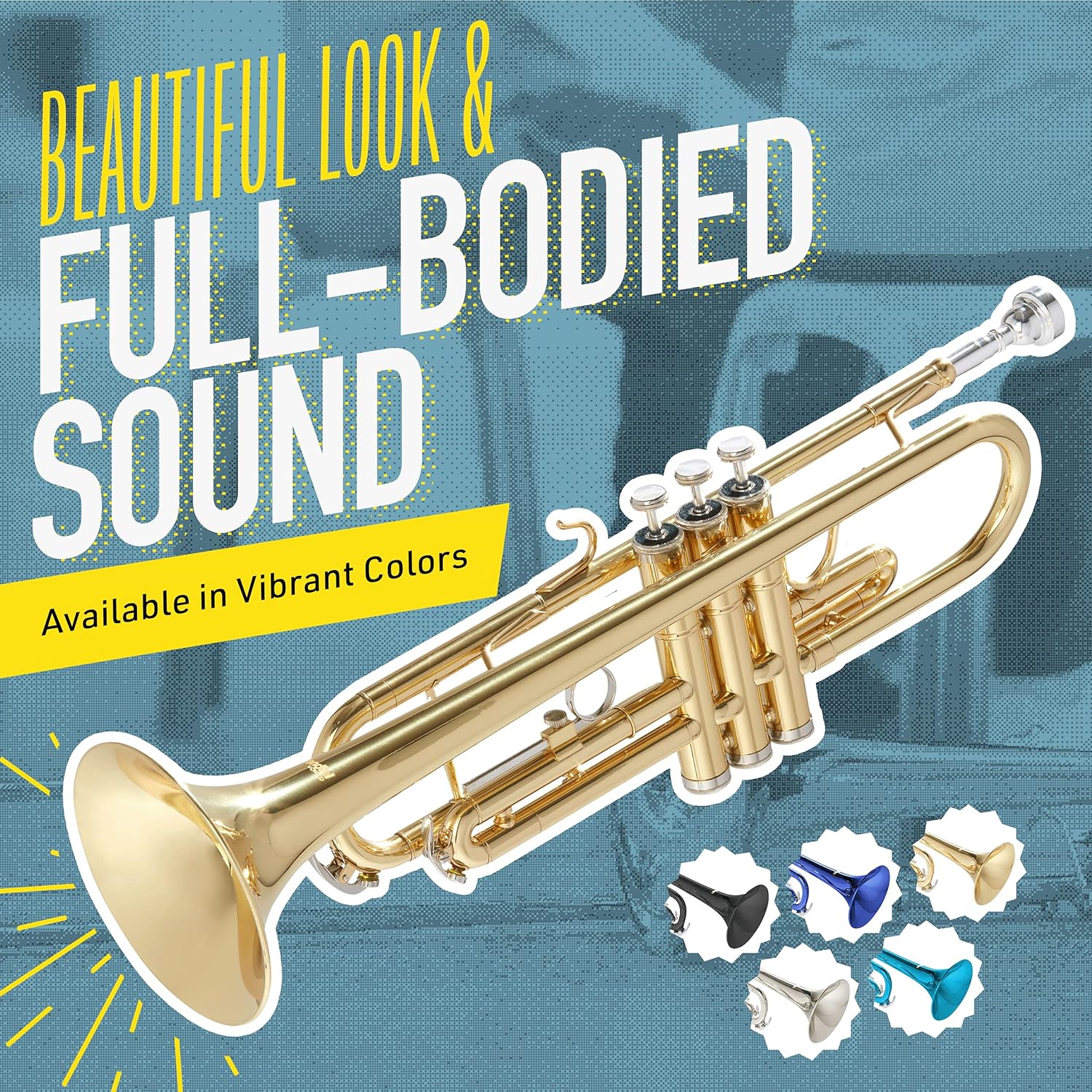 Mendini By Cecilio Bb Standard Trumpet Set for Beginners - Brass Student Trumpet Instrument with Hard Case, 7C Mouthpiece, Valve Oil, Cleaning Cloth, Gloves and Maintenance kit (Golden)