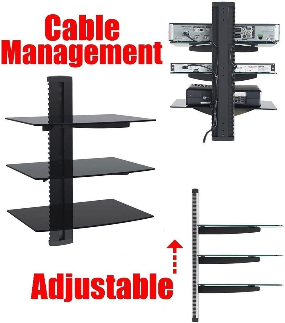 2xhome – New TV Wall Mount Bracket (Single Arm) & Three (3) Triple Shelf Package – Secure Cantilever LED LCD Plasma Smart 3D WiFi Flat Panel Screen Monitor Moniter Display Large Displays - Long Swing