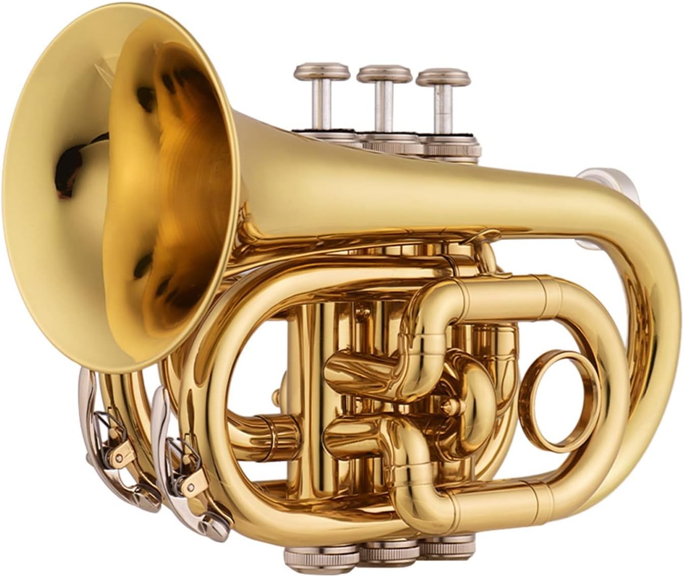 KESHUO Mini Pocket Trumpet Bb Flat Brass Material Wind Instrument with Mouthpiece Gloves Cleaning Cloth Carrying Case Trumpets (Color : 1)