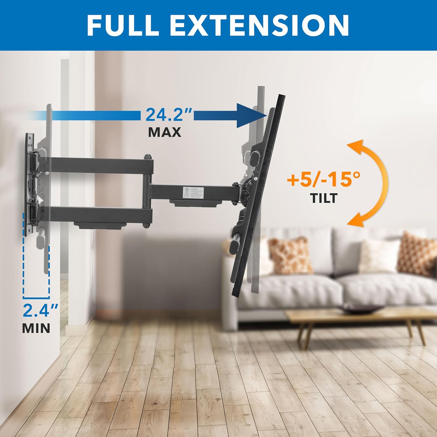 Mount-It! UL Certified Heavy Duty Full Motion TV Wall Mount for Most 37-80 Inch Flat Screen TVs, Wall Mount Bracket Max VESA 600x400, Holds up to 110lb, Full Motion TV Mount 55 inch, 65 inch, 80 inch