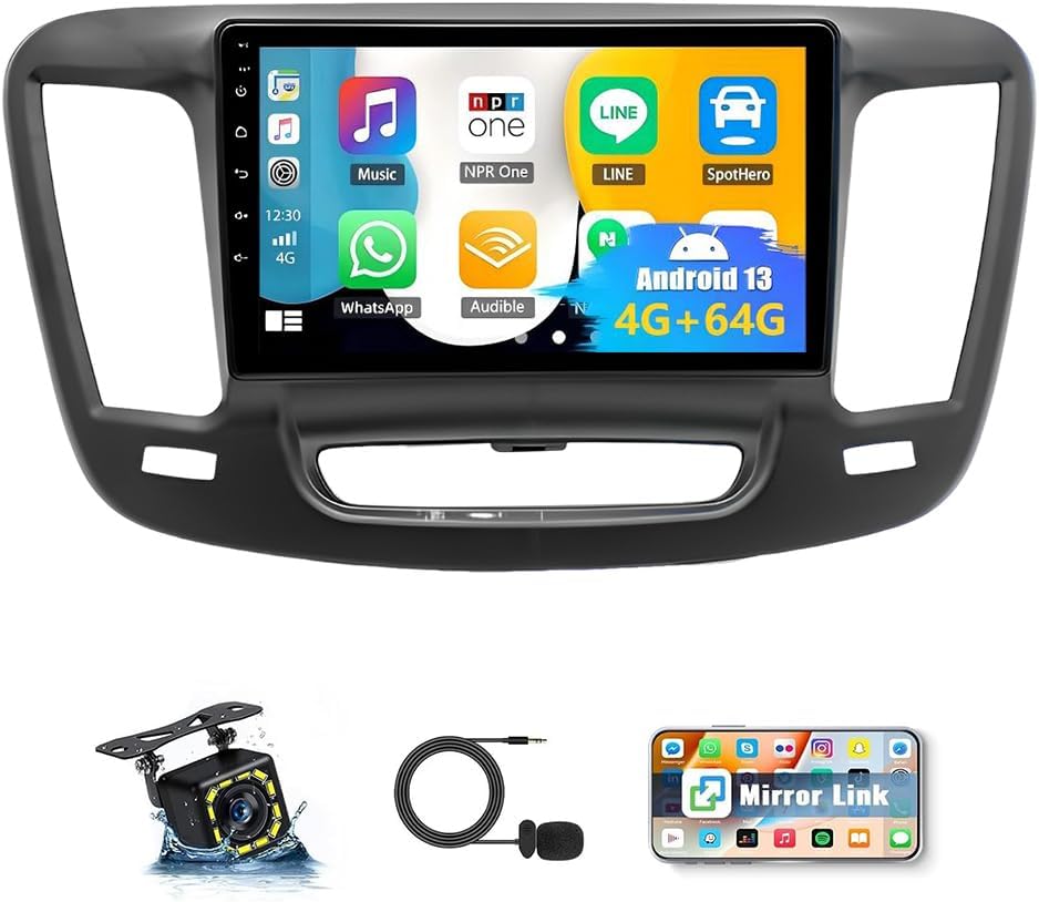 4+64G Car Stereo Fit for Chrysler 200 200C 200S 2015-2019 Android 13 Radio Upgrade 9 inch Touch Screen with Wireless Carplay Android Auto Backup Camera Mirror Link GPS SWC WiFi FM