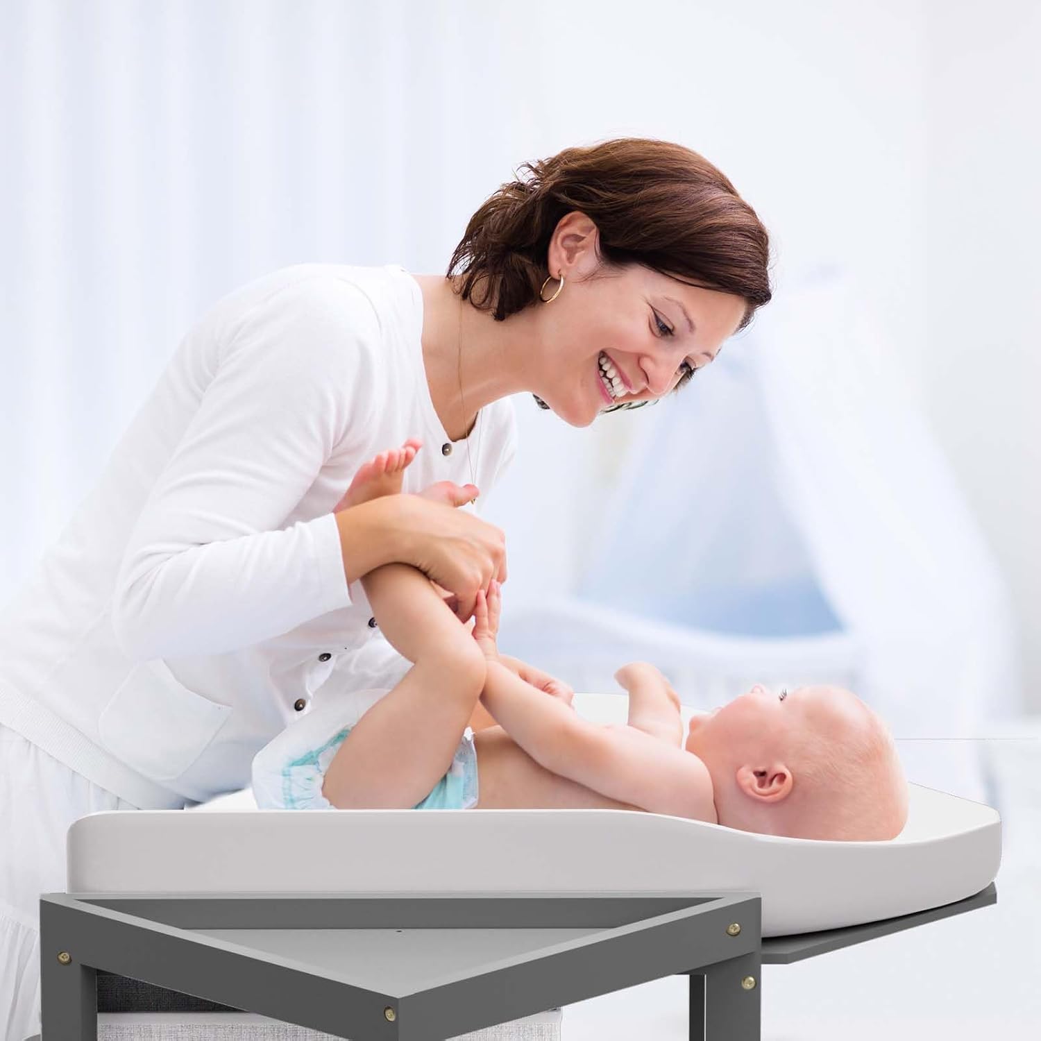 YUFU Baby Corner Changing Table with Storage Drawers, Portable Diaper Changing Station with Baby Changing Pad, Modern Wood Changing Table Dresser for Infants and Toddlers (Gray)