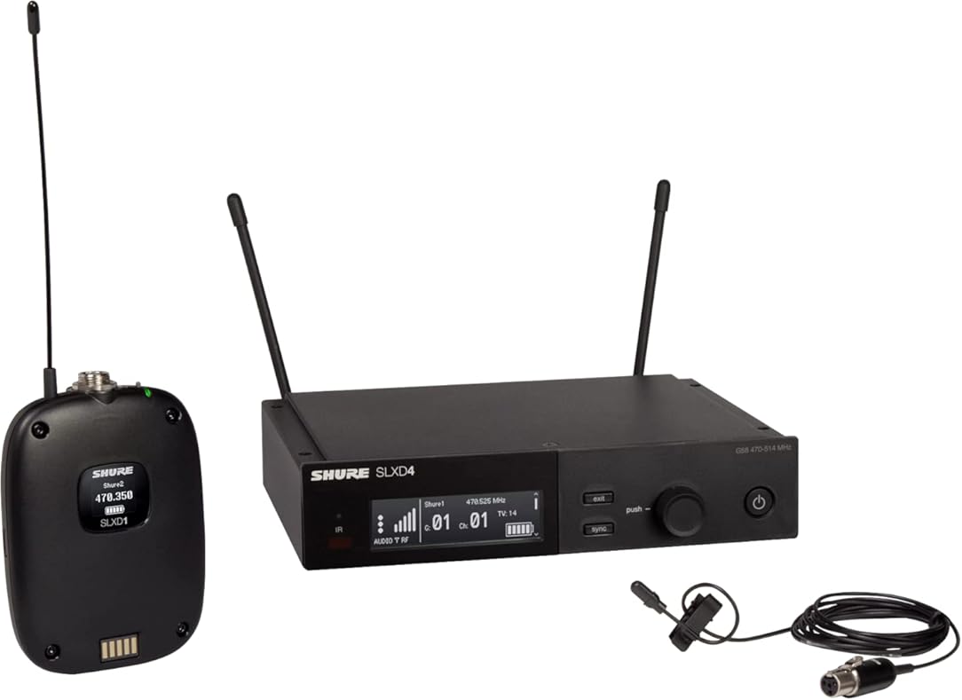 Shure SLXD14/DL4B Digital Wireless Microphone System - Includes SLXD1 Bodypack Transmitter with DuraPlex DL4 Lavalier Mic & SLXD4 Single Channel Rack Mount Receiver | H55 Band (SLXD14/DL4B-G58)