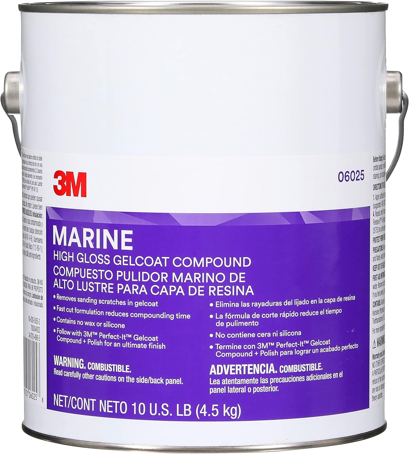 3M Marine High Gloss Gelcoat Compound, 06025, 10 lb, White