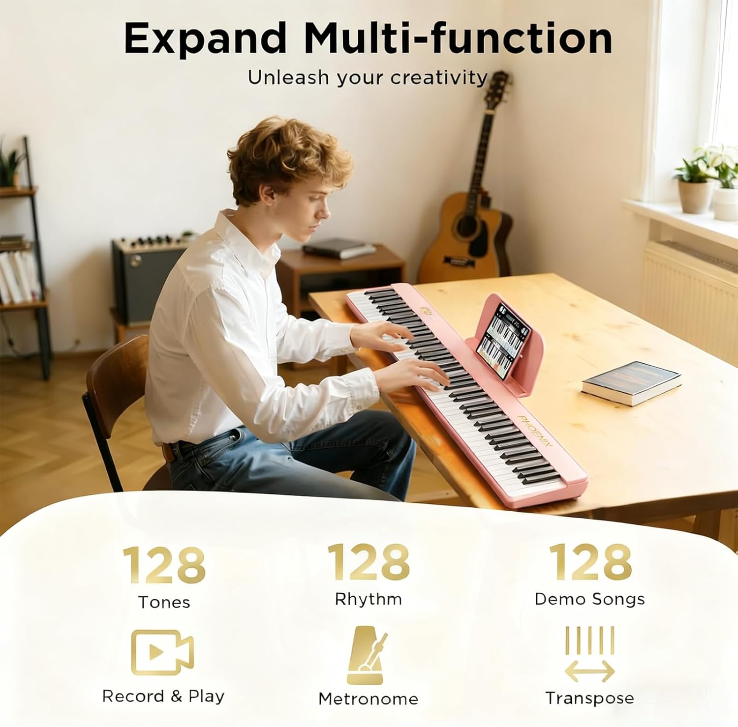 88 Key Piano Keyboard, Magnetic Suction Electric Digital Piano with Semi-Weighted Keys, Sustain Pedal, Power Supply, Gig Bags (Pink)