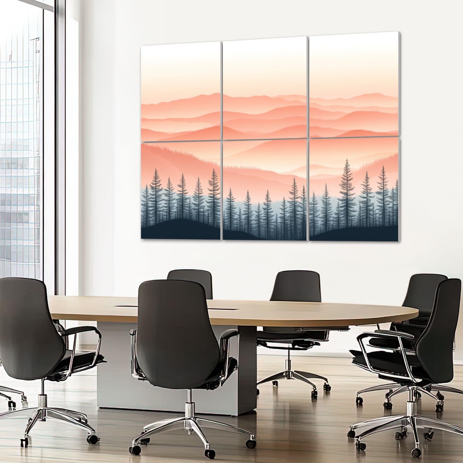 6 Pack Art Acoustic Panels Sound Absorbing Chinoiserie Sunset Luxury And Elegance Mountains Forest Trees Mist Decorative Soundproof Wall Panels Self Adhesive for Recording Studios Office 72