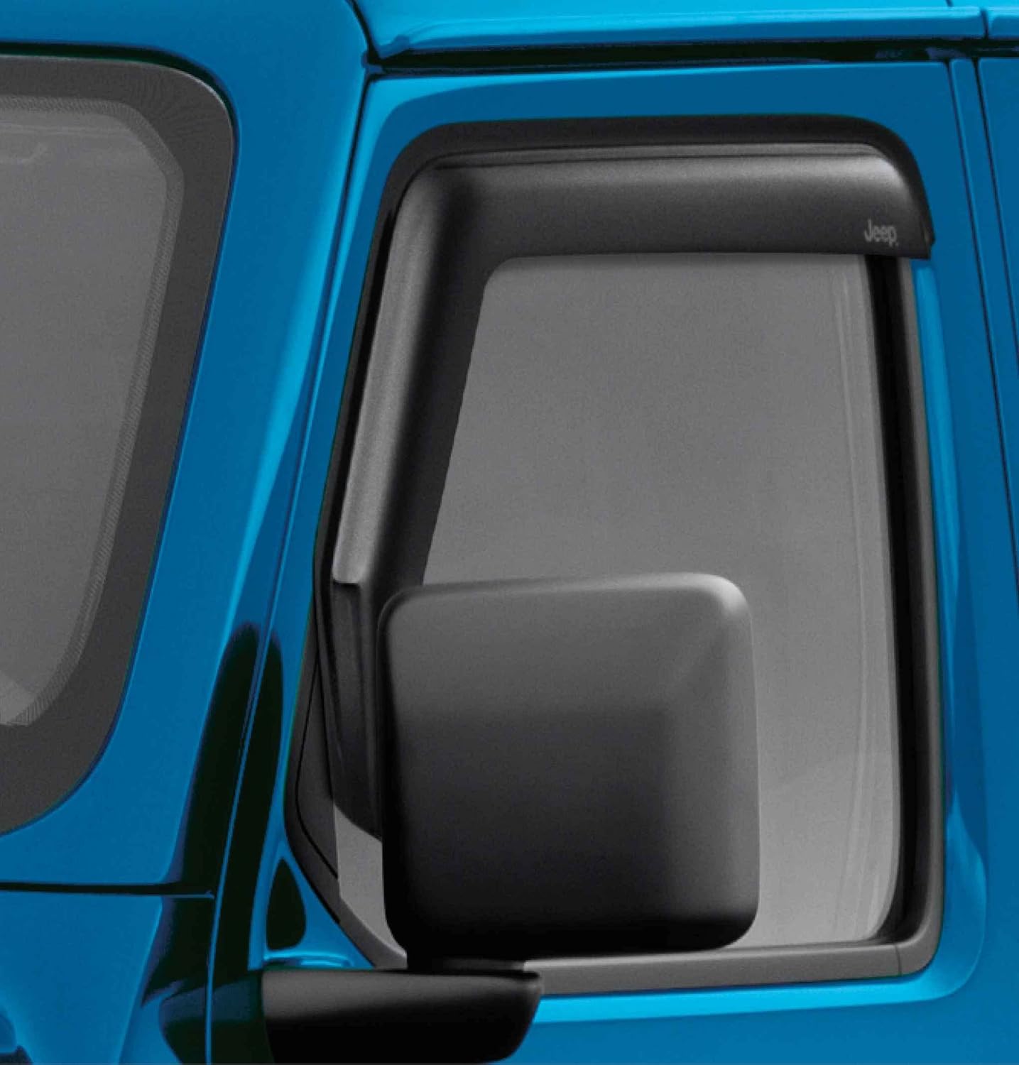 Mopar 82215372AB Side Window Air Deflectors Side Window Air Deflectors tinted smoke. Deflectors allow windows to be vented during inclement weather. Fits two-door Jeep Wrangler (JL)