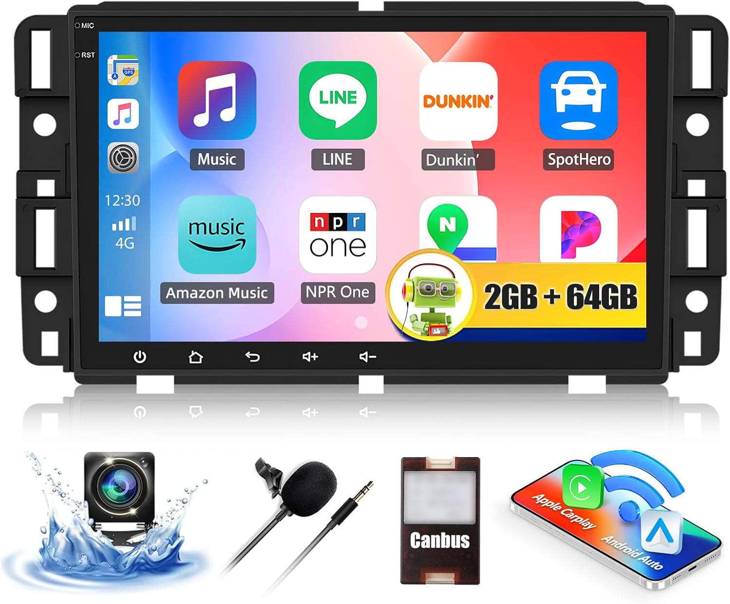 CAMECHO 2G+64G Car Stereo for Chevy Chevrolet Silverado Equinox Traverse Tahoe GMC Acadia Sierra with Wireless CarPlay Android Auto 8