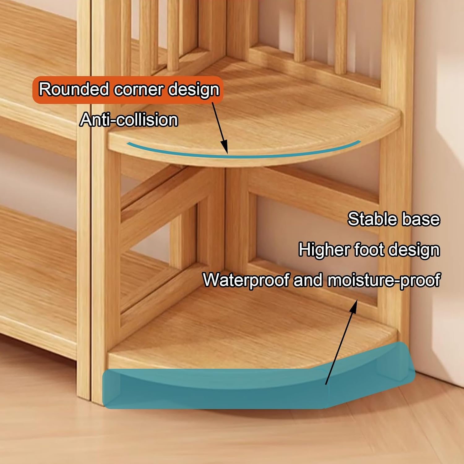 Corner Bookshelf Etagere Bookcase, Curved Decorative Storage Freestanding Display Shelf Stand, Floor Standing Rack, for Home Office, Living Room, Bedroom(80cm/31.5in)