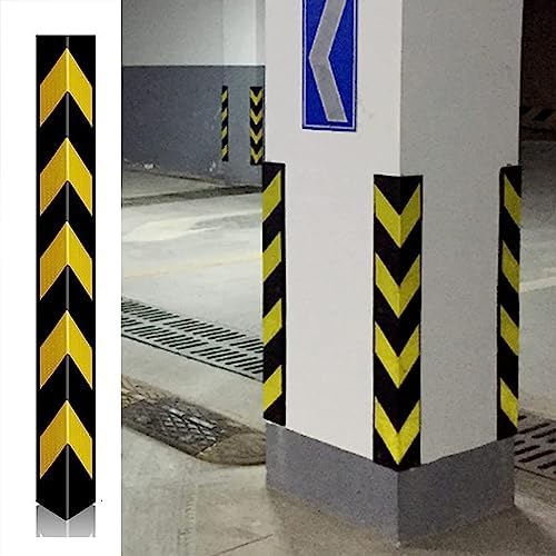 Reflective Garage Wall Guards for Car Bumpers, L-Shape Rubber Column Edge Protectors, 59.1x3.9x0.4in, Ideal for Vehicle Parking Workshops