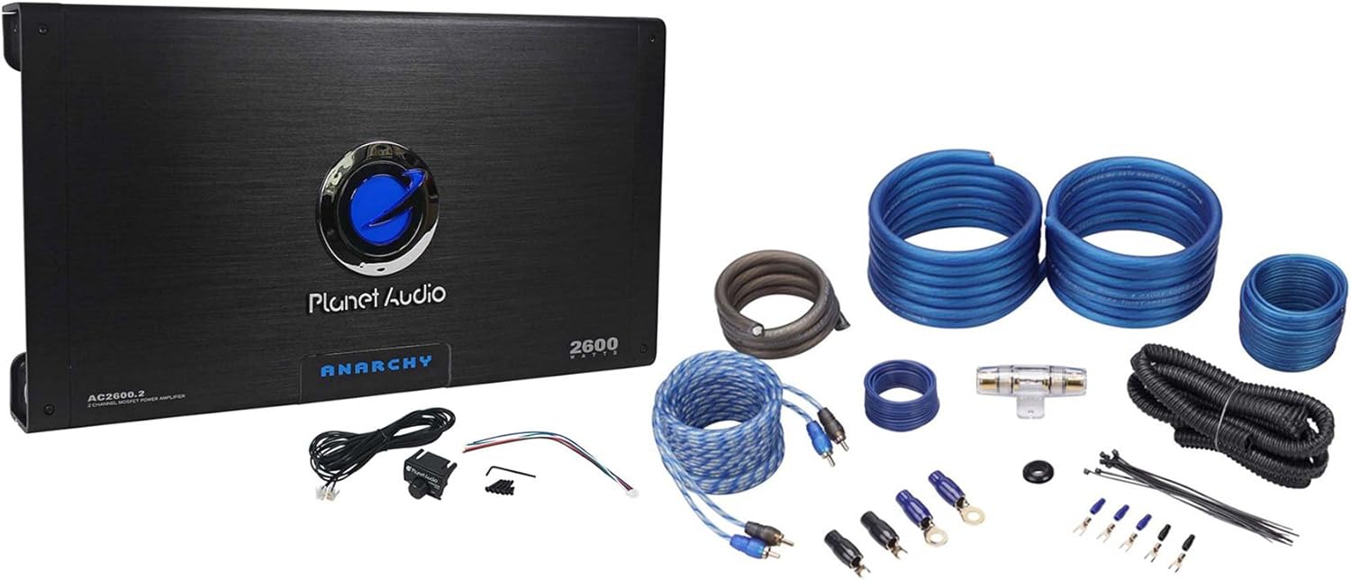 Planet Audio AC2600.2 2600 Watt 2-Channel Car Power Amplifier w/ 4 Gauge Amp Kit