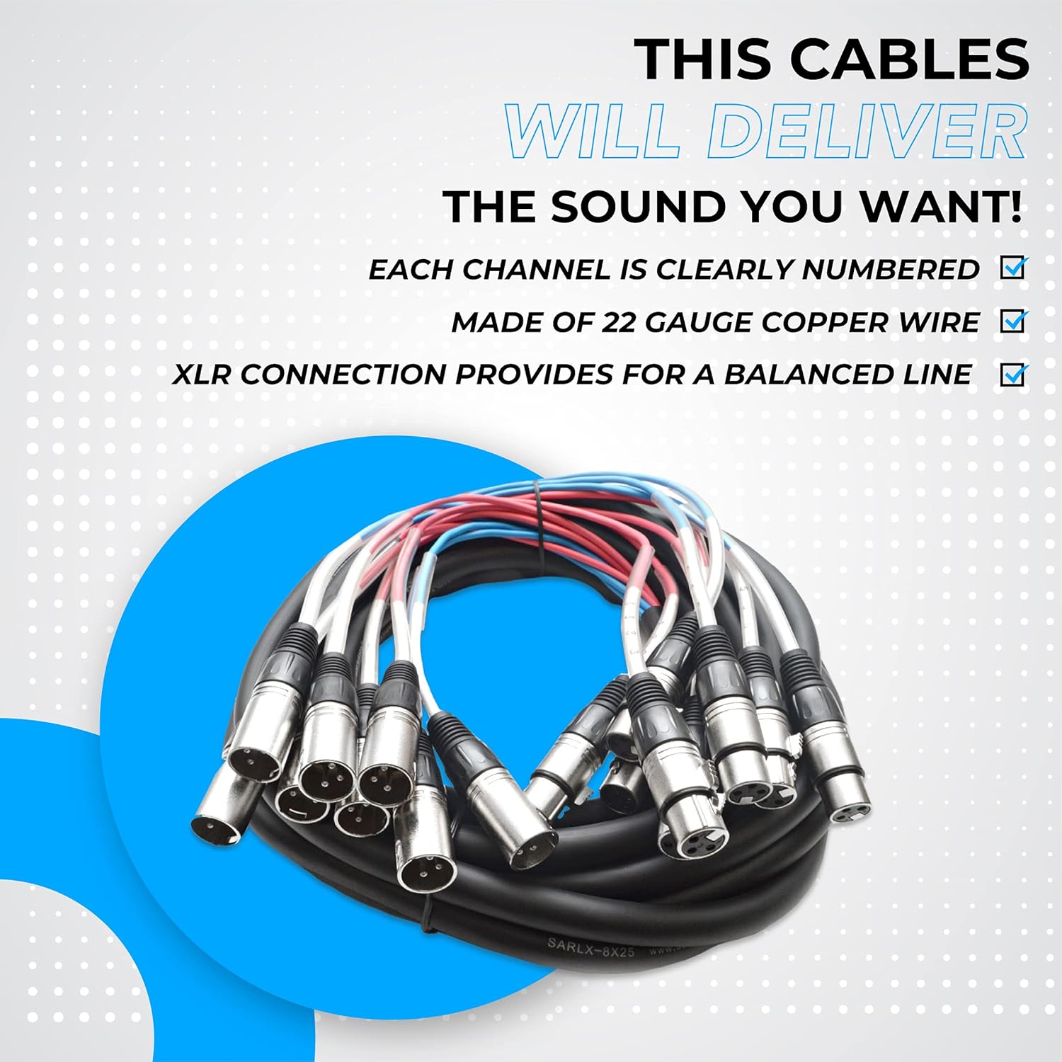 Seismic Audio - SARLX-8x25 - 8 Channel XLR Snake Cable - 25 Feet Long - Pro Audio Snake for Live Live, Recording, Studios, and Gigs - Patch, Amp, Mixer, Audio Interface 25'